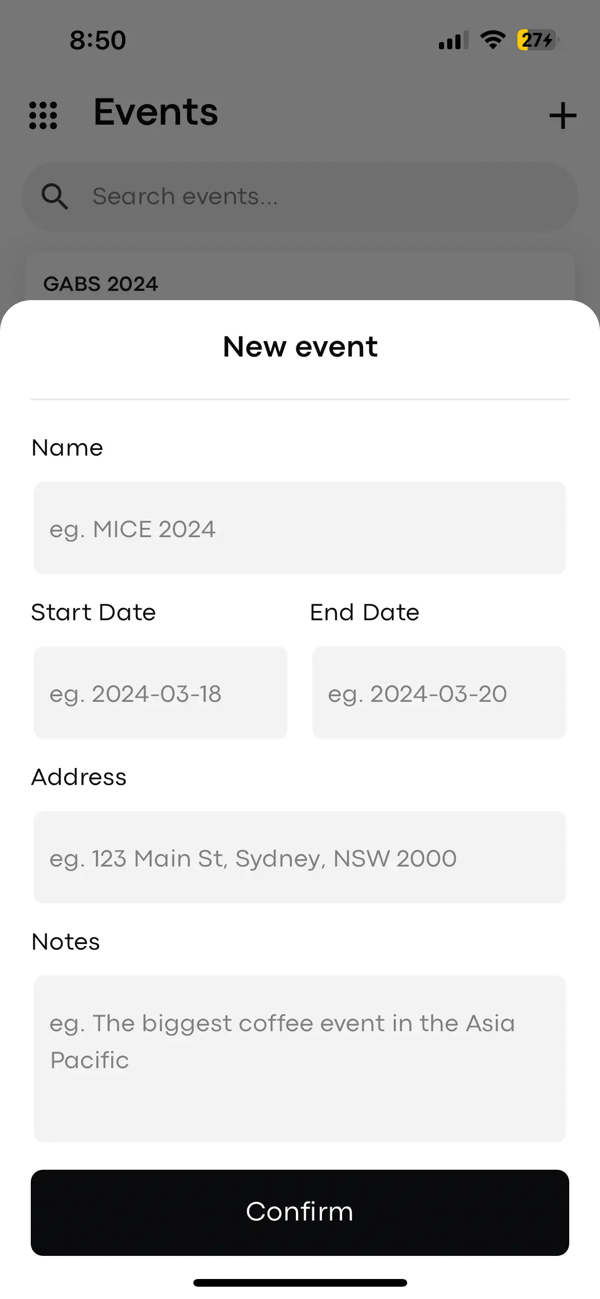 Leady AI event management interface showing organized events and scheduling