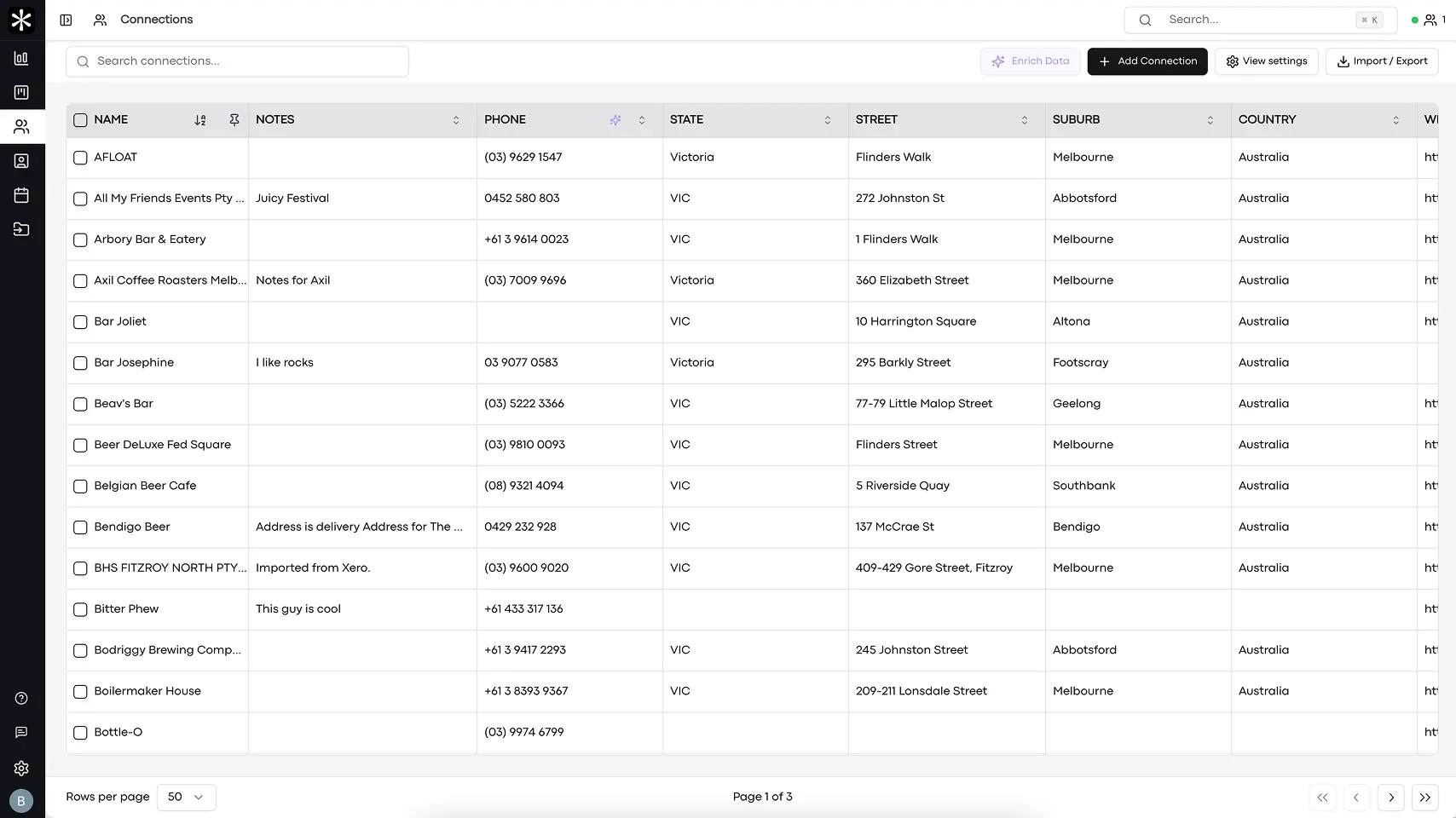 Lemmonade connections dashboard showing organized contacts and companies